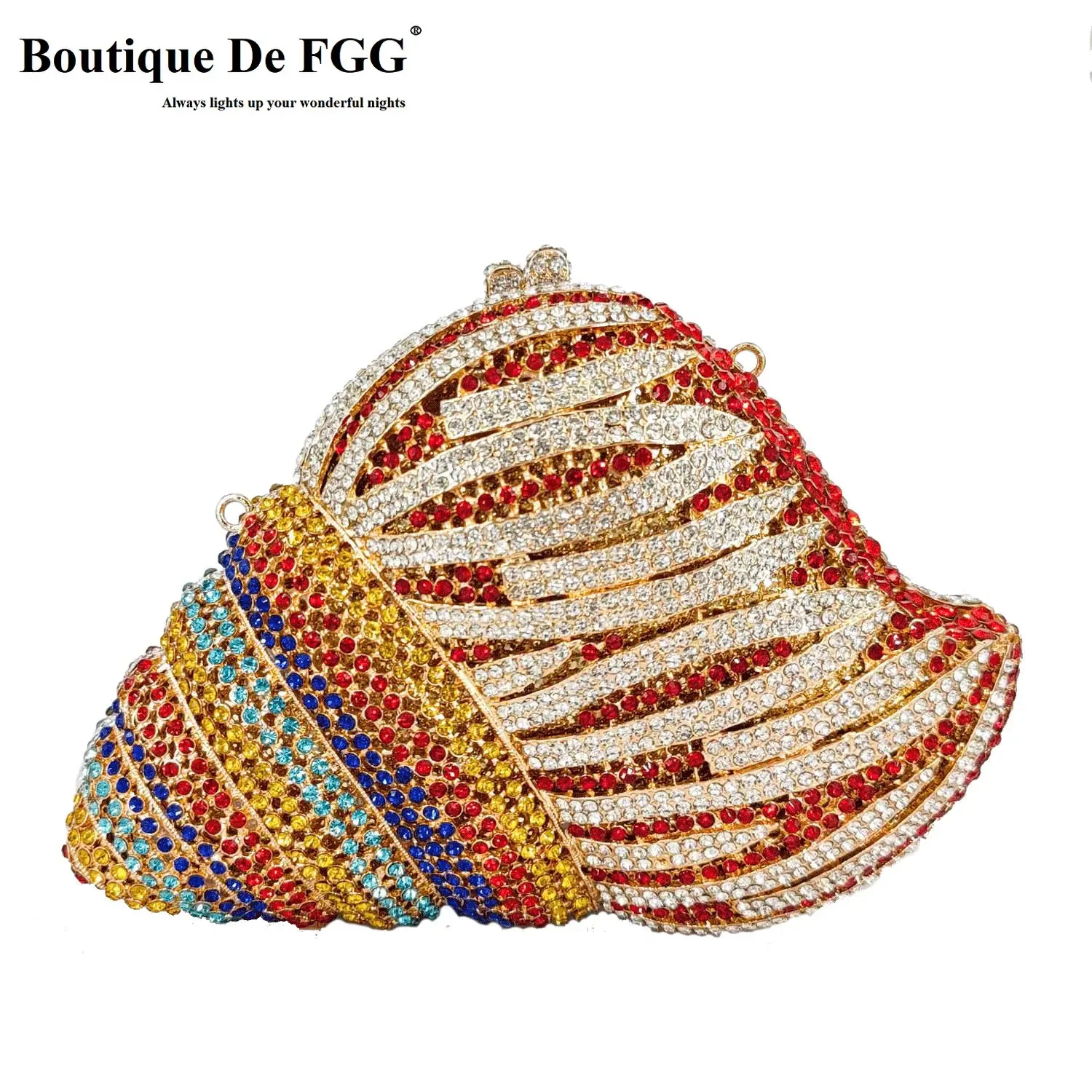 

Boutique De FGG Women Shell Conch Clutch Purse Crystal Evening Bags Party Cocktail Rhinestone Minaudiere Handbags and Purses