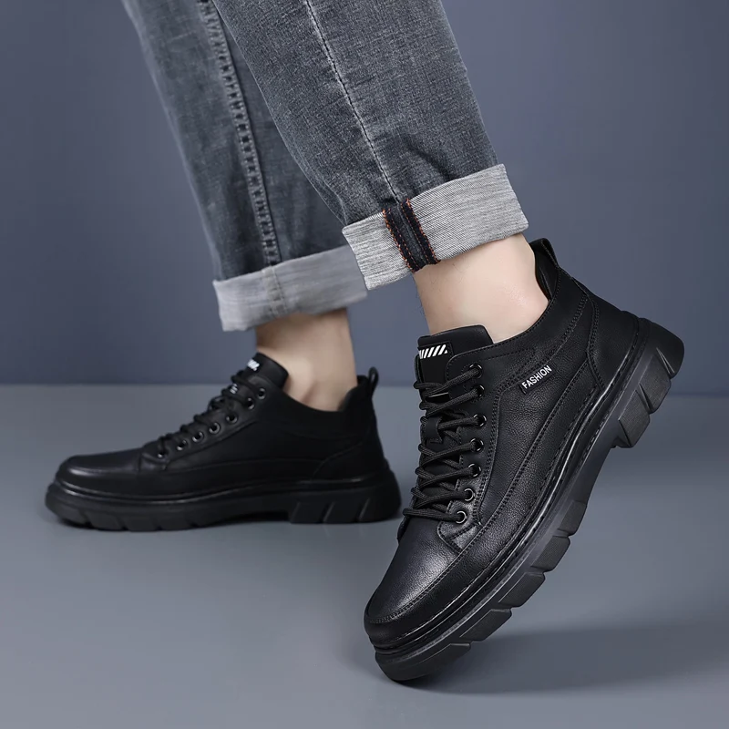 Fashion Hot Selling Leather Men Workwear Shoes Brand Business Versatile Casual Leather Shoes Quality Thick Soled Anti Slip Shoes