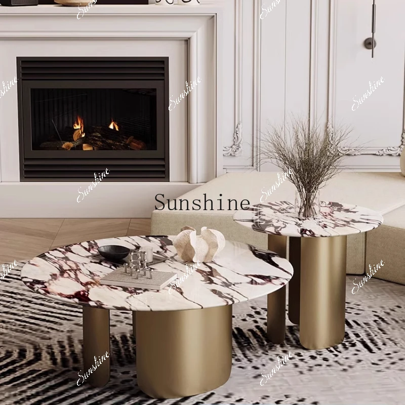 Italian minimalist marble round coffee table combination light luxury high-end household small apartment  FT
