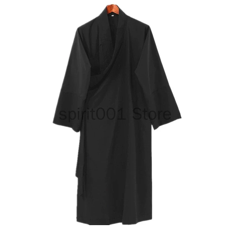 블랙 네이비 유니섹스 스님 쿵푸 로브 의상 긴 가운 성인 전통 중국 의상 빈티지 Hanfu Long Robe