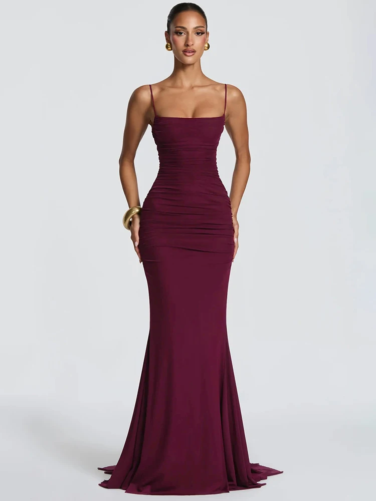Vestido Largo Sexy Mozision con Tirantes Finos y Espalda Descubierta para Mujer, Elegante Vestido Maxi de Fiesta con Cuello Cuadrado y Sin Mangas, Estilo Sirena Ajustado para Club