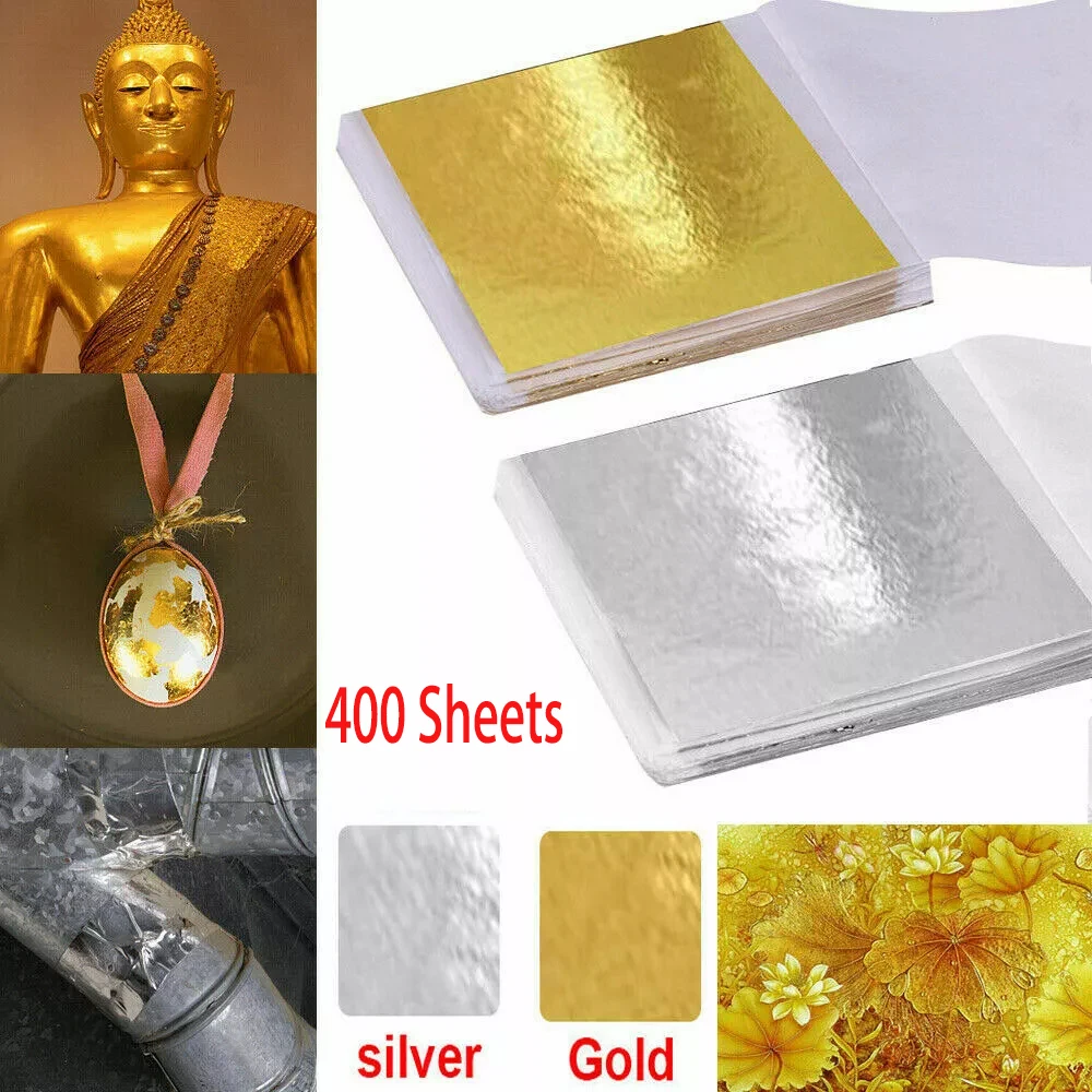 400 Sheets Leaf Foil Gilding Art Craft Metallic Transfer DIY Imitation Gold Silver Paper Birthday Party Wedding Decor 8.5*8cm