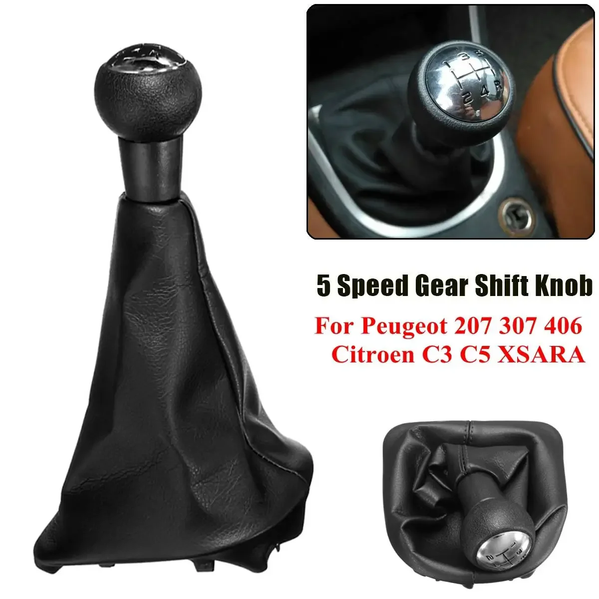 5 Speed Gear Shift Knob Gaiter Boot Cover For Peugeot 207 307 307CC 308 Gear Shifter Knob Stick PU Leather view 2