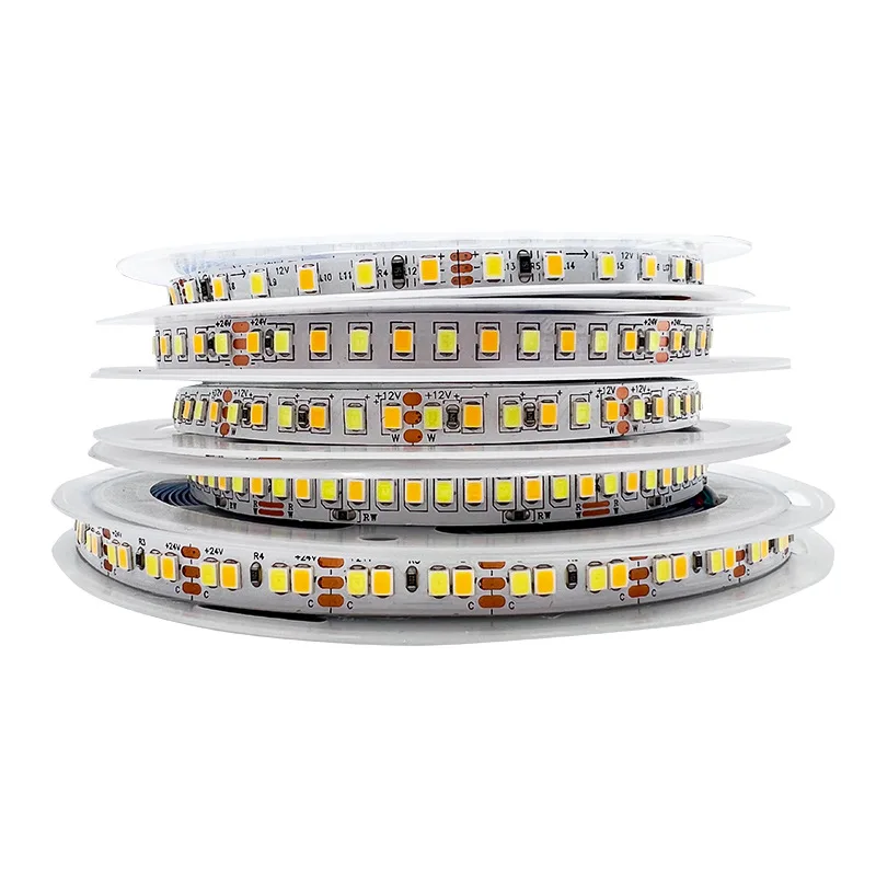 50m LED CCT Strip Warm whitre+White Dual Color Soft Tape 12v 24v 2835 240 leds/m 192 leds/m 5mm 8mm Color Temperature Adjustable