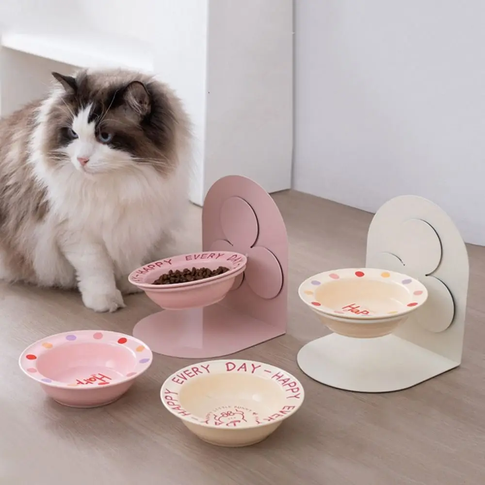 

Detachable Ceramic Cat Bowl Protects Cervical Adjustable Height Cat Drinking Bowls Anti-slip Anti Vomiting Pet Feeding Dish