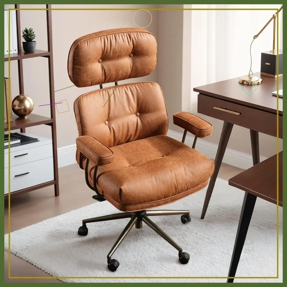 

Эргономичное офисное кресло в стиле Mid-Century Modern с поясничной поддержкой, широкое кресло руководителя из светло-коричневой замши