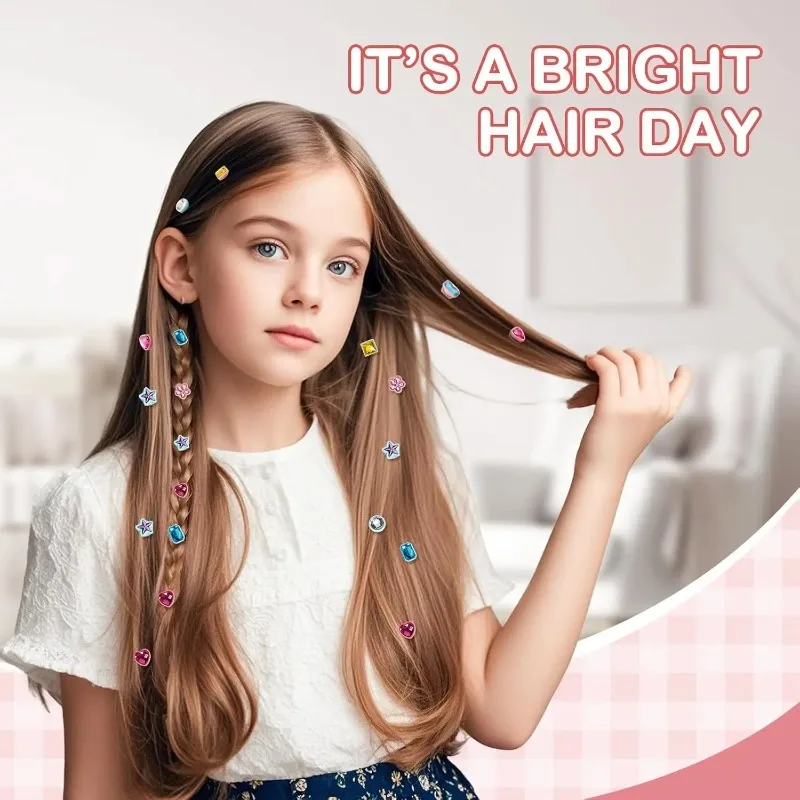 Girls Toys Hair Styling Tool with Reusable Shining Diamonds Pretend Play Toy Gift Hair Gem Stamper Kit Blingling Hair Jewels