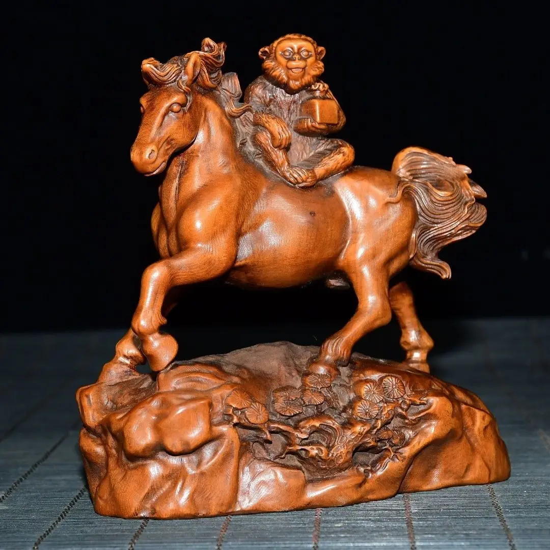 Hand Carved Wood Monkey riding horse zodiac monkey horse Statue Figurine Desktop Ornaments Home Decoration