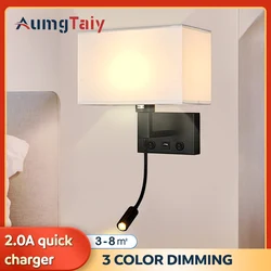 Moderno 7w conduziu a lâmpada de parede interior com carregador usb 2.0a 3w spotlight metal luz parede para o quarto sala estar corredor luminária arandela prateleiras para quarto 	 arandelas para parede interna