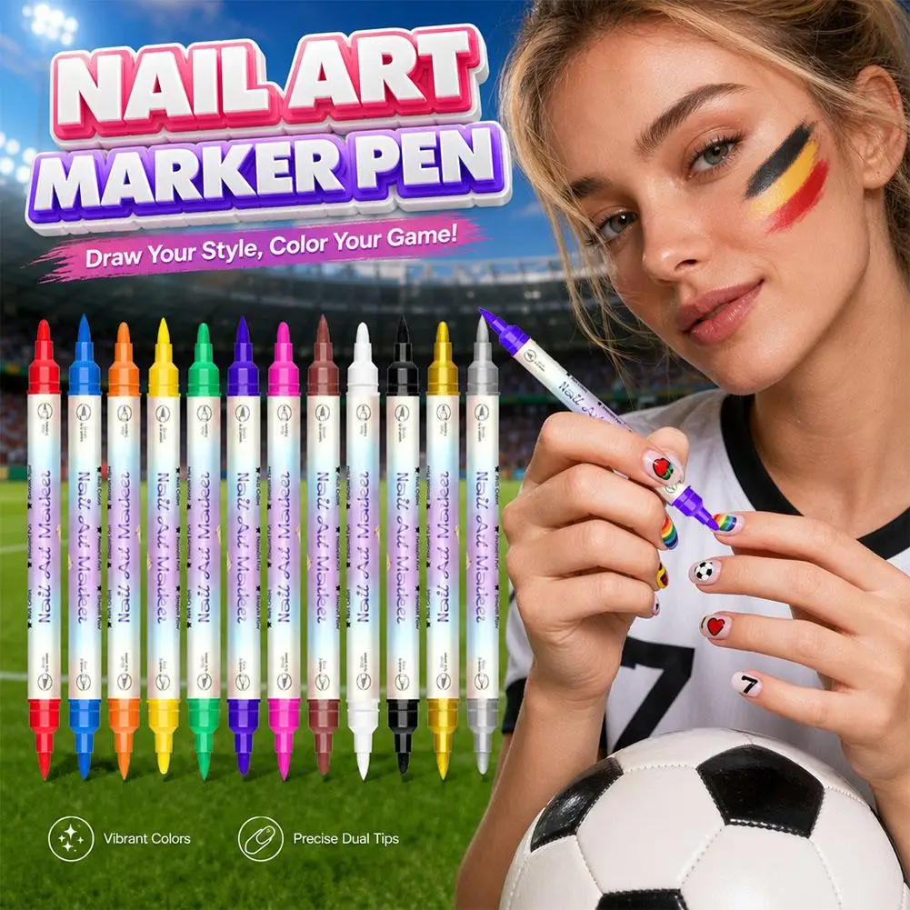 12/24 Colors Dual Tip Nail Art Pen Ultra Fine Liner Acrylic Marker Pearlescent Metallic Pigment No Curing Lamp DIY Painting Tool view 2