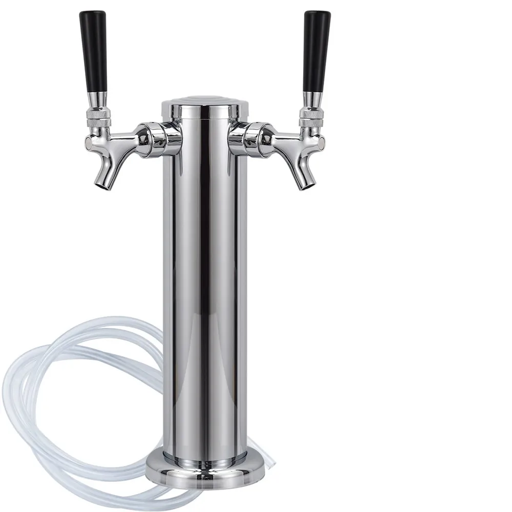 Stainless Steel  Double Faucet Draft Beer  Kegerator Tower with 3