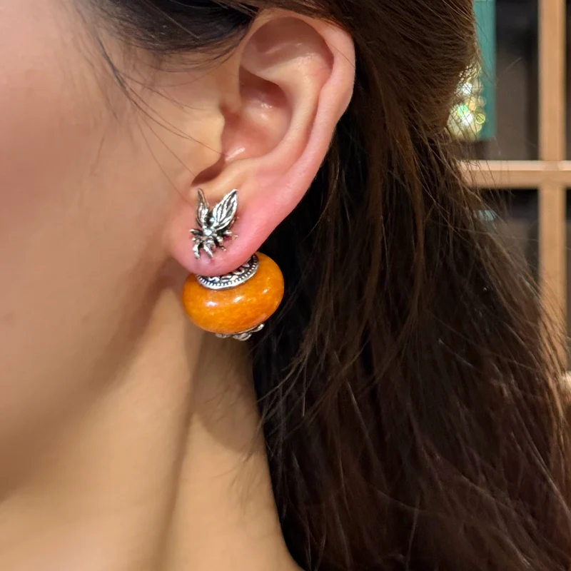 

Vintage Bee Agate Red Earrings Elegant Natural Stone Ancient Woman Gold Color Luxury Quality Jewelry Designer Gift 2025 New In