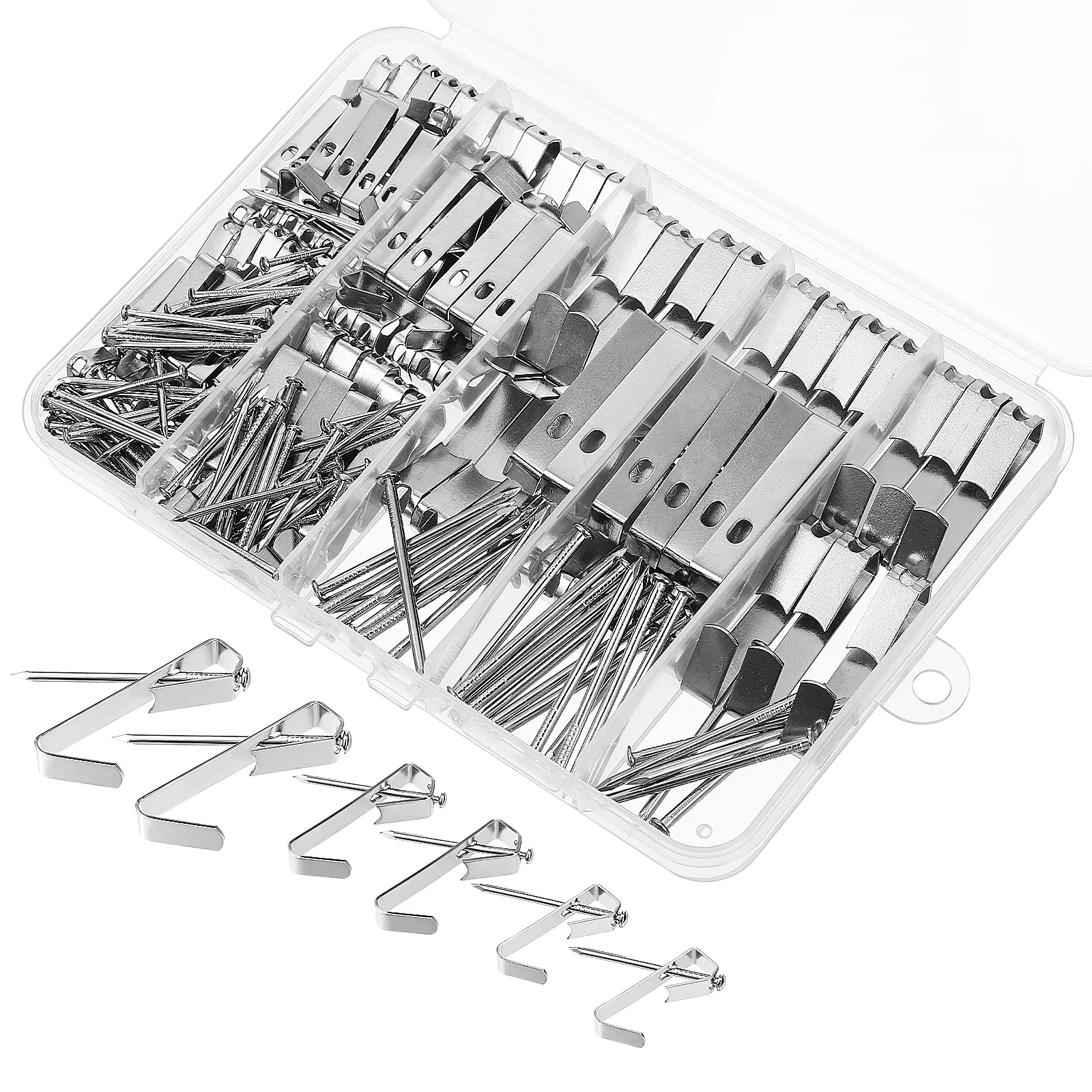 

Photo Hanging Wall Hangers 200pcs Silver Metal Nails Picture Hanging Kit Easy Install Multi Size Wall Decor Exhibition