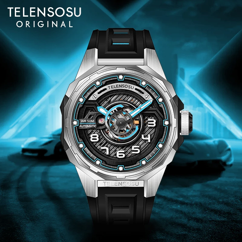 

Мужские часы TELENSOSU, автоматические, механические, с дизайном в виде руля, секундная стрелка, 44 мм, водонепроницаемые, из нержавеющей стали, с сапфировым стеклом, модель 8816