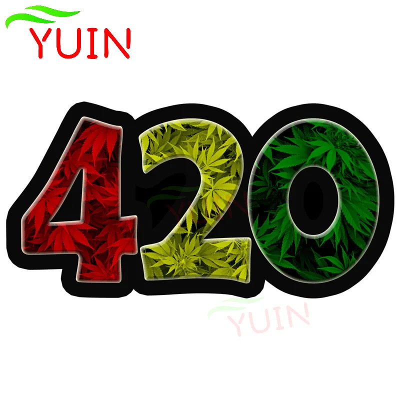 Car Sticker 420 Weed Leaf Leaves Dank Funny Decals Motorcycle Auto Accessories Fashion PVC Decoration Waterproof Decal 14*7cm