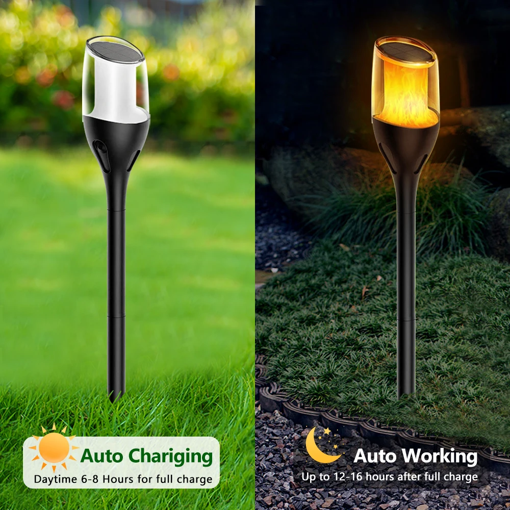 Luces solares para exteriores, antorcha de llama parpadeante, IP65, impermeables, para camino de jardín, Patio exterior, decoración de Patio