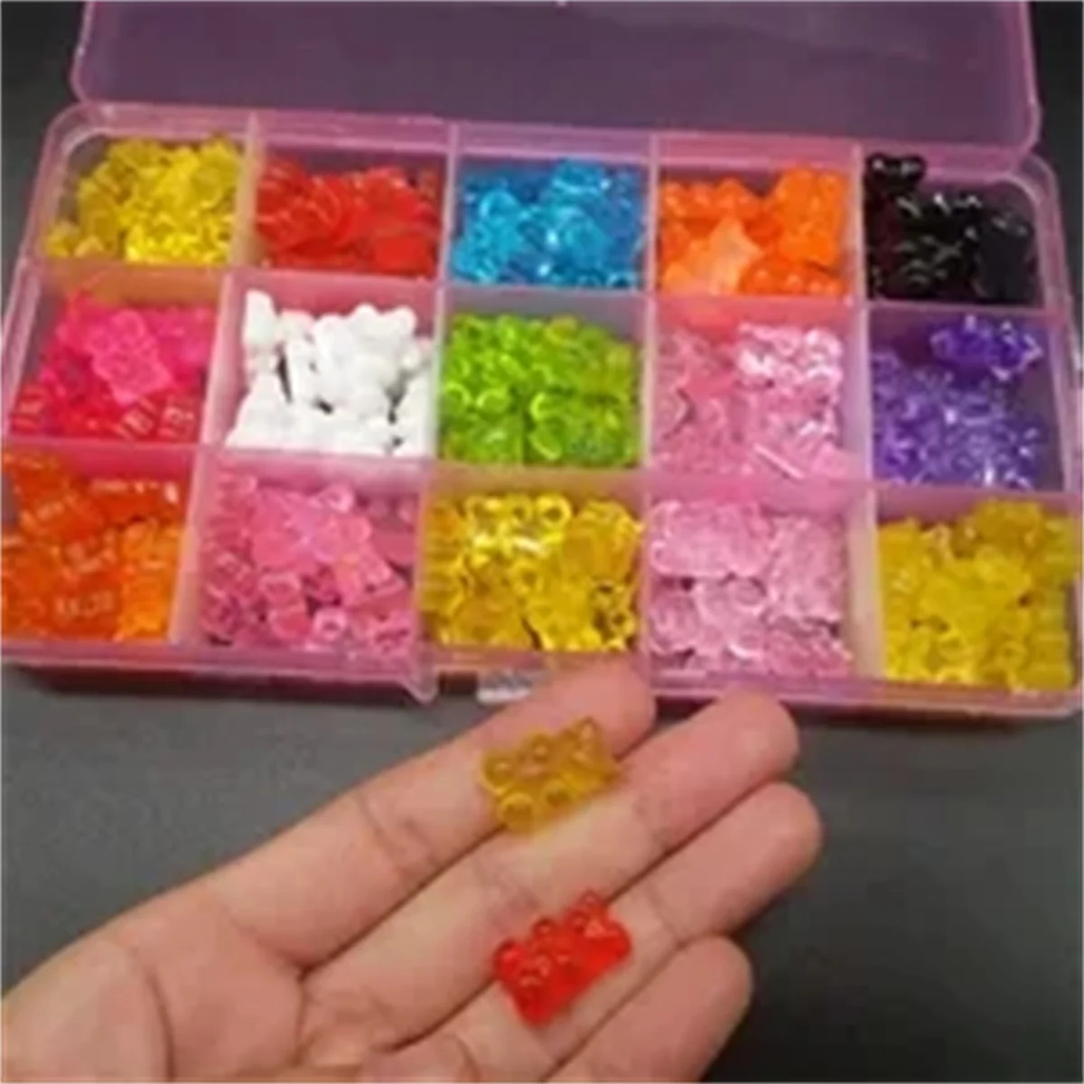 One Box Cartoon Gummy Jelly Resin Bear Nail Art Charms Kawaii Acrylic Love Nail Rhinestones Decorations DIY Colorful Accessories