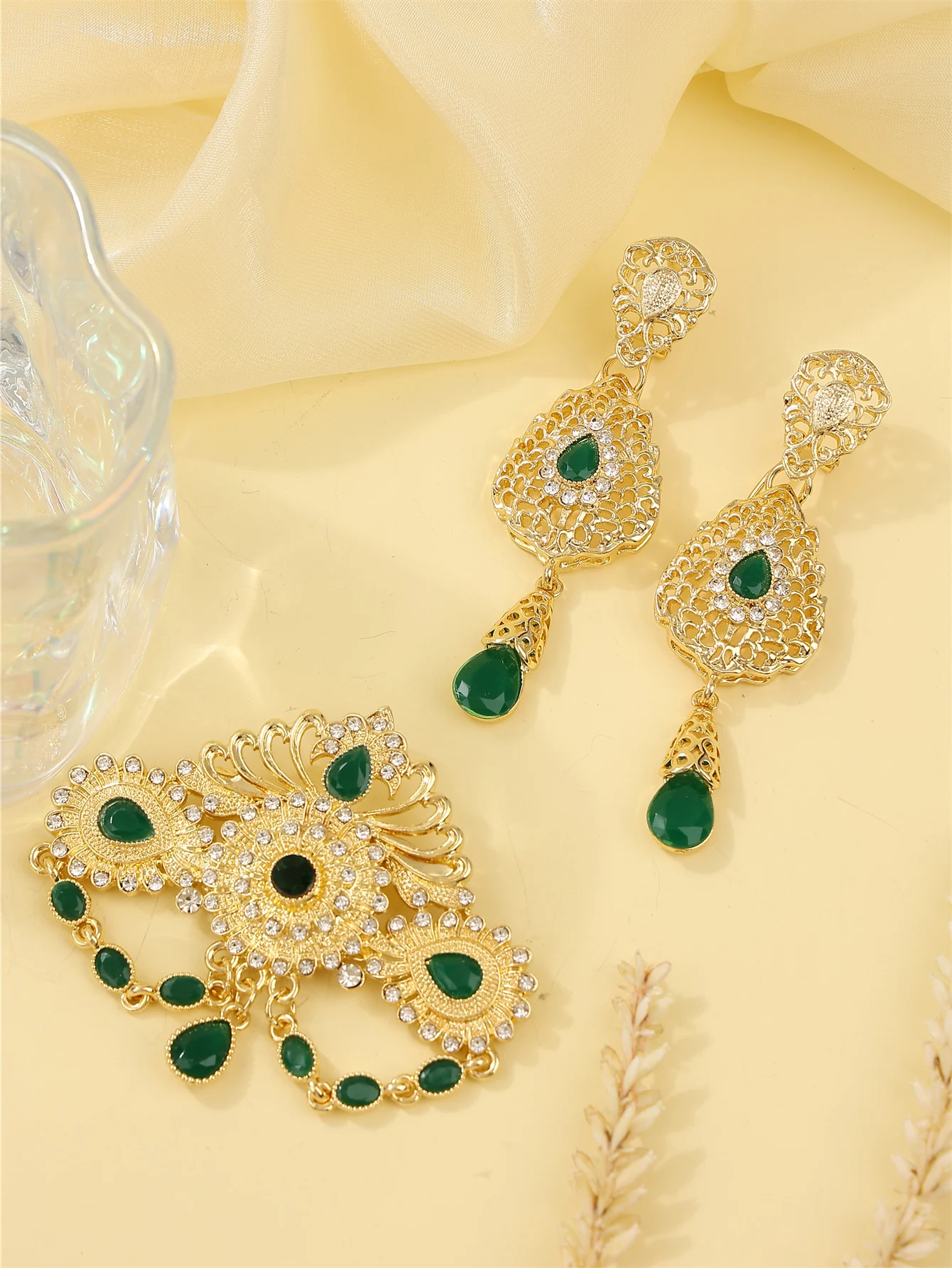 

Moroccan ladies' fashion brooch earring sets court retro style bridal wedding banquet jewelry sets, ladies' festival accessories