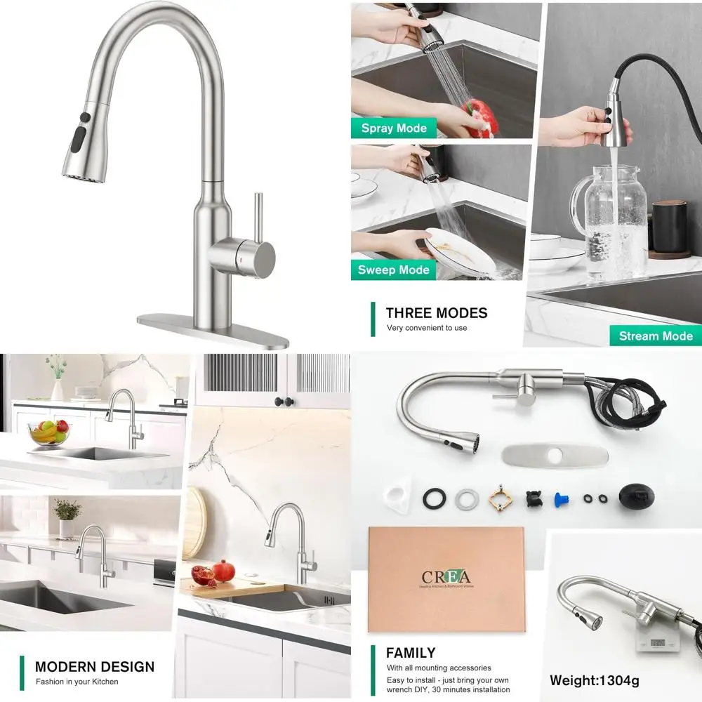 

Кухонный смеситель с выдвижным изливом из матовой никелированной стали, компактный, с высоким изливом, из нержавеющей стали, с одной ручкой, для раковины