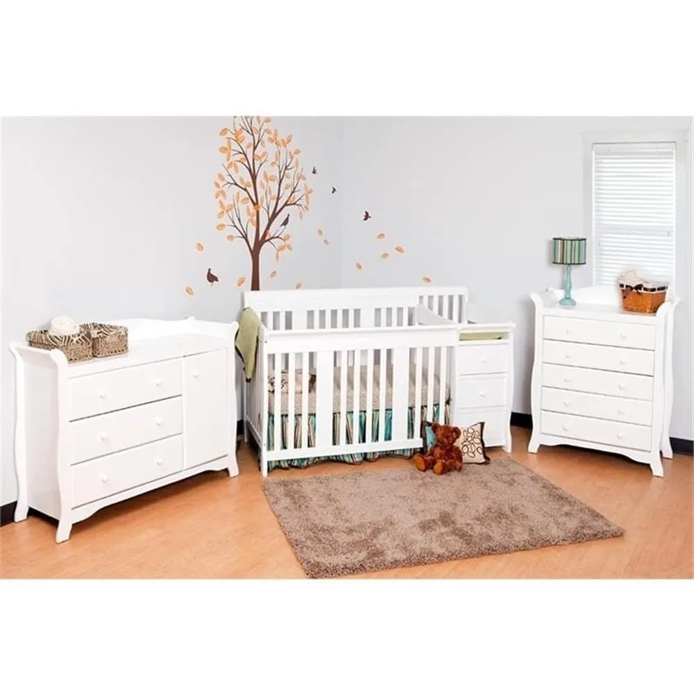 4-in-1 Convertible Crib and Changing Table Combo in White, Three Level Adjustable Mattress Height,  Toddler Bed or Day Bed