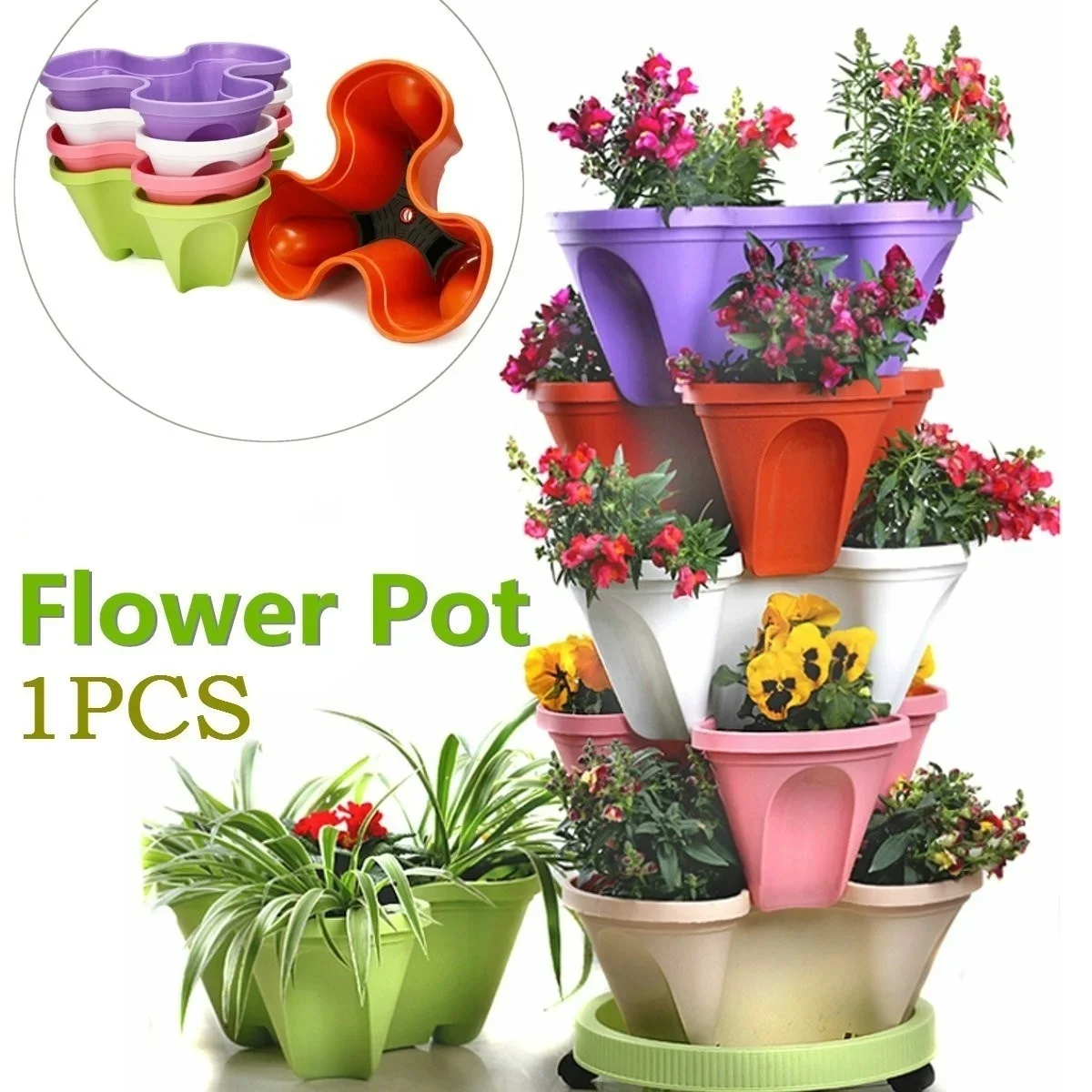 1PC Stackable Plastic Flower Pot Planter Plant Vase Holder Nursery Pots 5 Colors Home Garden Balcony Plant Pot Decoration 2024