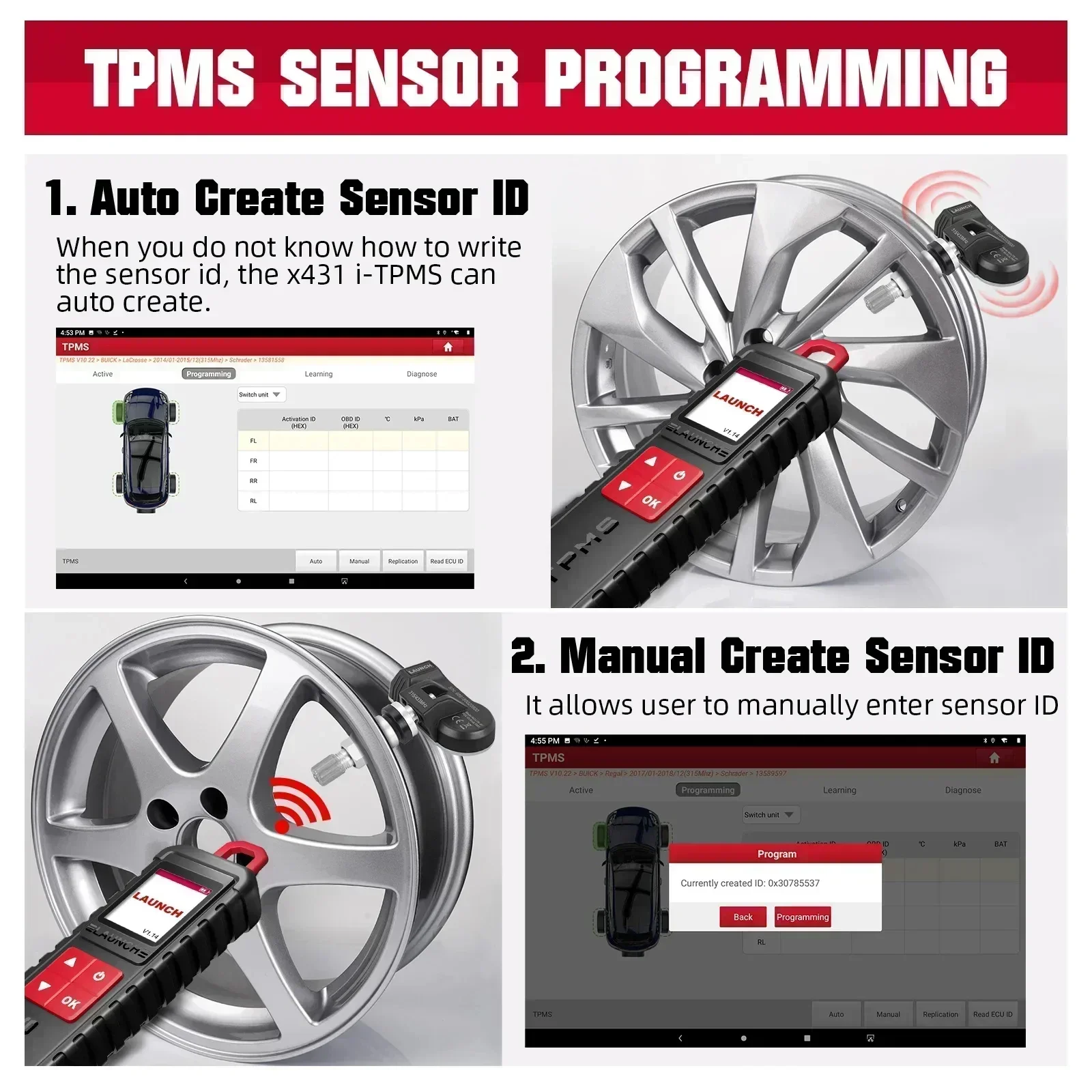 LANCERING X431 i-TPMS TSGUN Autobandenspanningsdetector Diagnostic Tool Upgrade van TSGUN 315/433Mhz RF Sensor werk met door i-TPMS APP