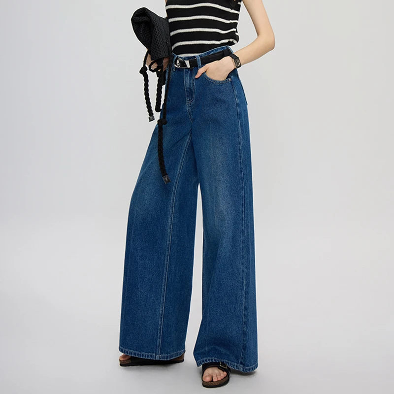 

New Spring Autumn Women Good Quality Cotton Denim Ankle-length Pants Jeans Button Fly Waist Softener Loose Wide Leg Jeans T280