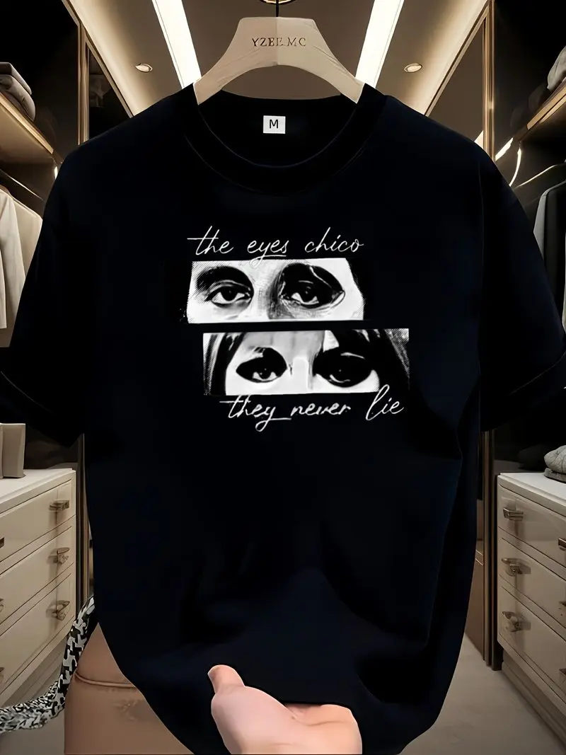The Eyes Chico They Never Lie Graphic Black T-Shirt For Men, Casual Crew Neck Breathable Soft Tee For Daily Wear, Retro Top