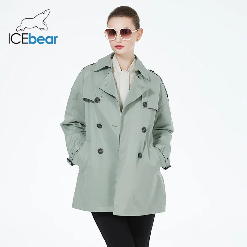 ICEbear 2023 New Women\'s Autumn Windbreaker Stylish Casual Female Short Trench Coat Brand Women Clothing with Belt  GWF20027D