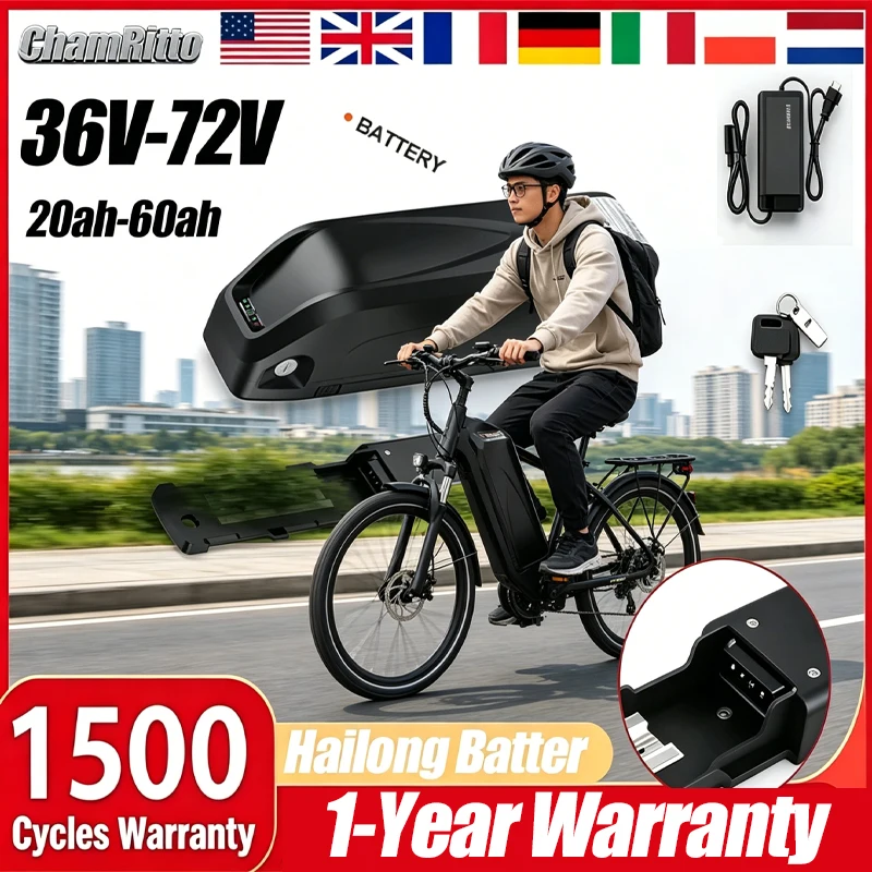 

Electric Bike Hailong 48V45AH Battery 52V 18650 Cell Cham Rider 72V60V 30AH40 50 60ah 50A BMS Huge Capacity 2000W Super Powerful