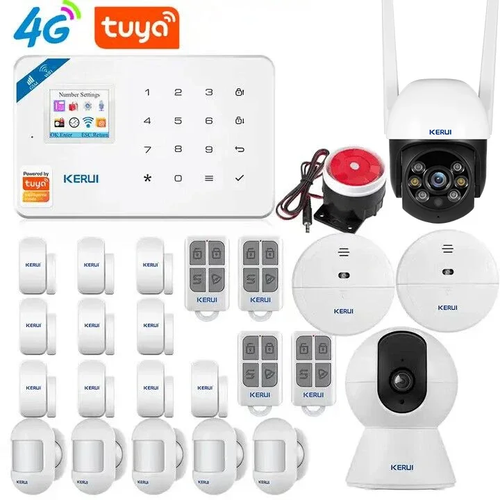 KERUI W184 Tuya Alarm System Smoke Detector Outdoor WIFI Camera Indoor Security Camera Motion Sensor Alarm Systems Security Home