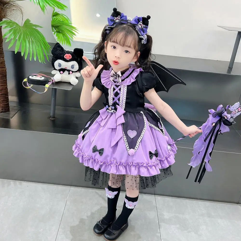 Anime Kawaii Kuromi Lolita Cosplay vestido de princesa Sanrios niños vestidos de dibujos animados de alta calidad falda acampanada lindo vestido de fiesta para niñas