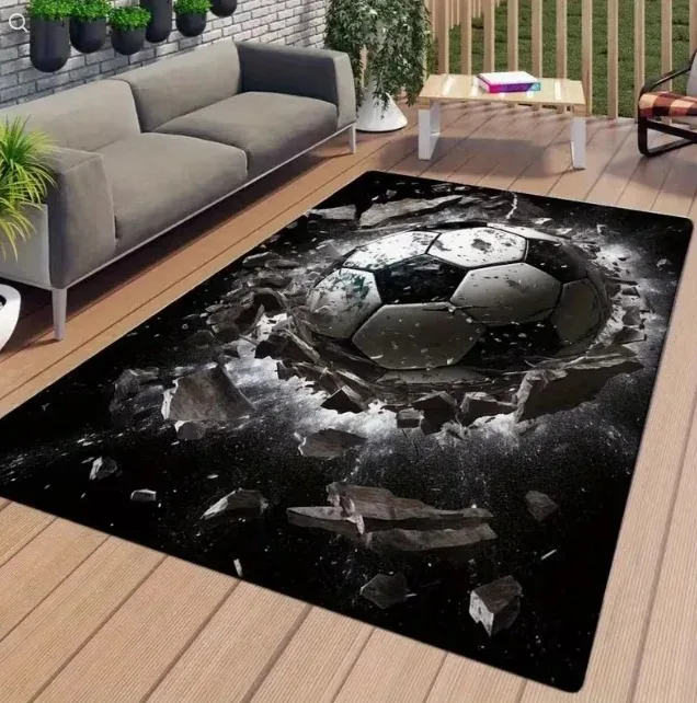 Black and White Football Ball Print Home Carpet Suitable Bedroom Living Room Kitchen Bathroom Camping Yoga Holiday Decoration