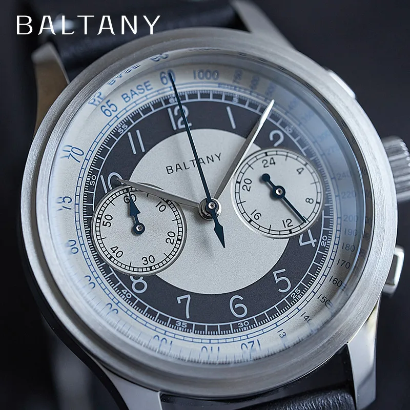 Baltany Tuxedo Chronograpl Vintage Watch VK64 39mm Dial Stainless Steel Leather Strap Tribute Retro Dress Quartz Men Watch