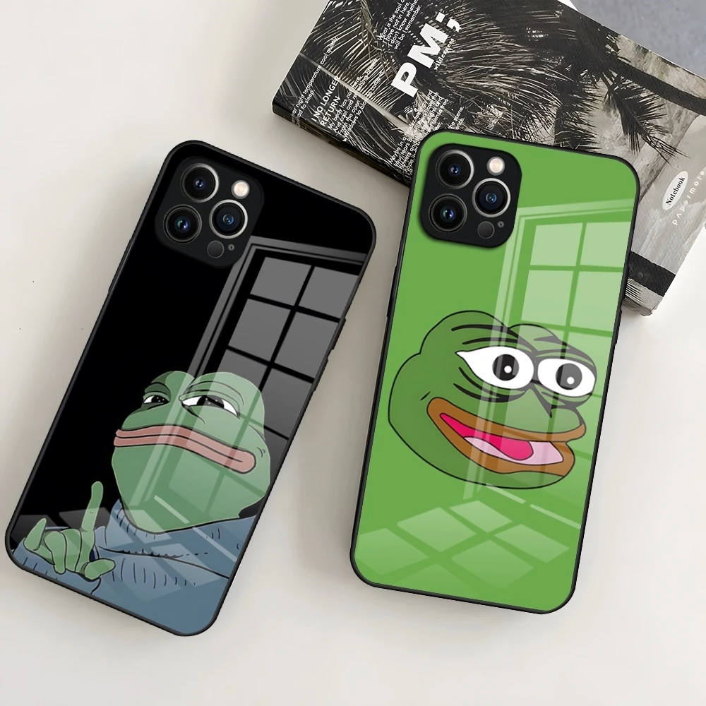 Pepe Frog Funny Phone Case for iPhone 15 Pro 14 13 12 11 Mini X XS XR Max 6 8 Plus SE 2020 Glass Design Cove