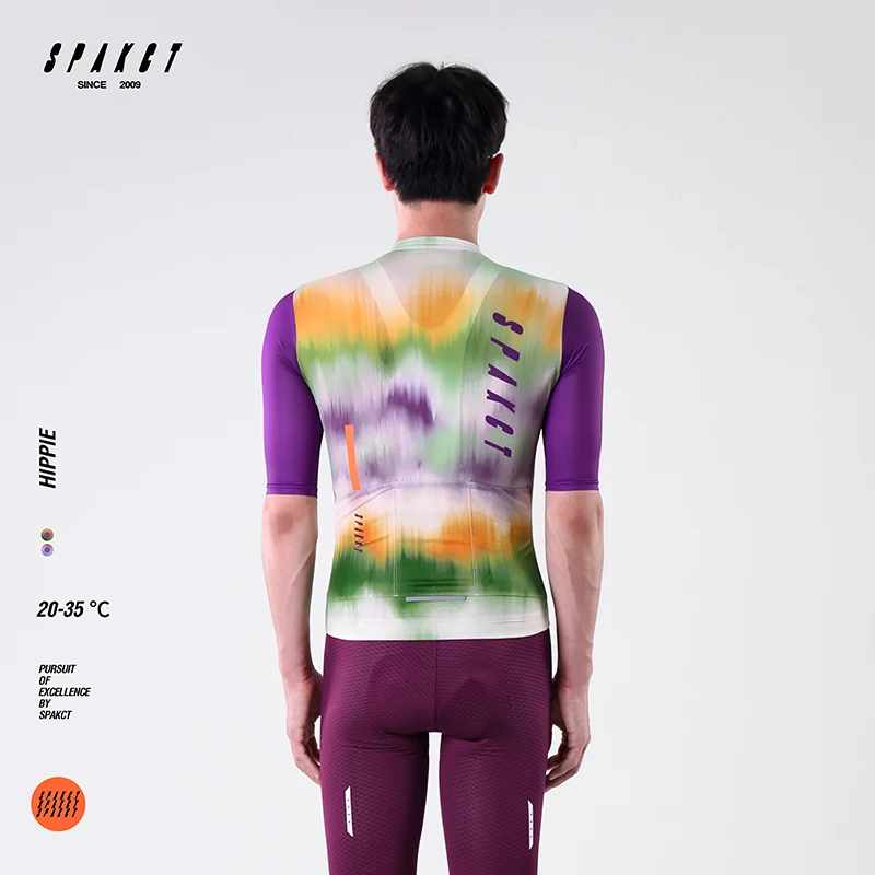 SPAKCT Men Hippie Short Sleeve Cycling Jersey Summer Breathable Quick Dry Shirt with 3 Rear Pockets Professional Bicycle Wear