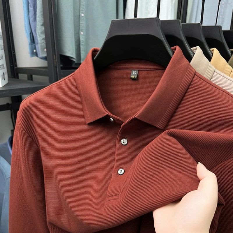

Men's 320g Heavyweight Polo - Khaki Horizontal Stripe 3D Structured Collar (Gray/White/Navy) M-4XL 65% Cotton Moisture Wicking