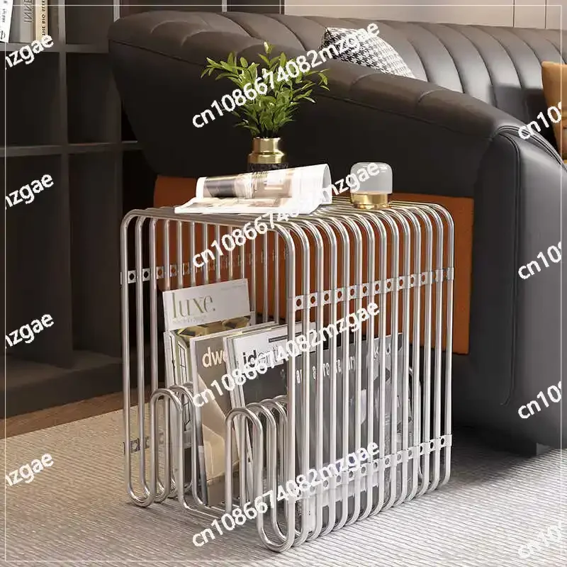 

Nordic Simple Magazine Racks Stainless Steel Side Table Luxury Sample Room Display Shelf Home Floor Standing Decorative Cabinet