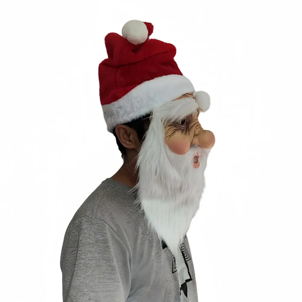 Weihnachtsmann-Maske Realistische Alter-Mann-Gesichtsmaske aus Latex Opa-Maske mit Bart und Mütze für Weihnachts-Cosplay – Detail 3