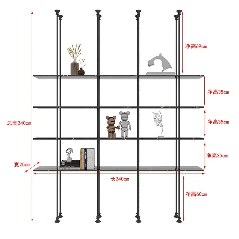 Round tube shelf Minimalist bookshelf Floor column Display rack Hanger storage rack Hanging multi-layer wine rack