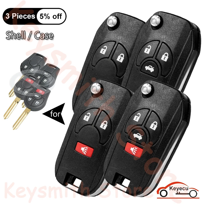 

KEYECU 2 3 4 Buttons Modified Case for Nissan Versa Cube Micra Qashqai Juke Altima Maxima Rogue Flip Remote Key Fob Shell Cover