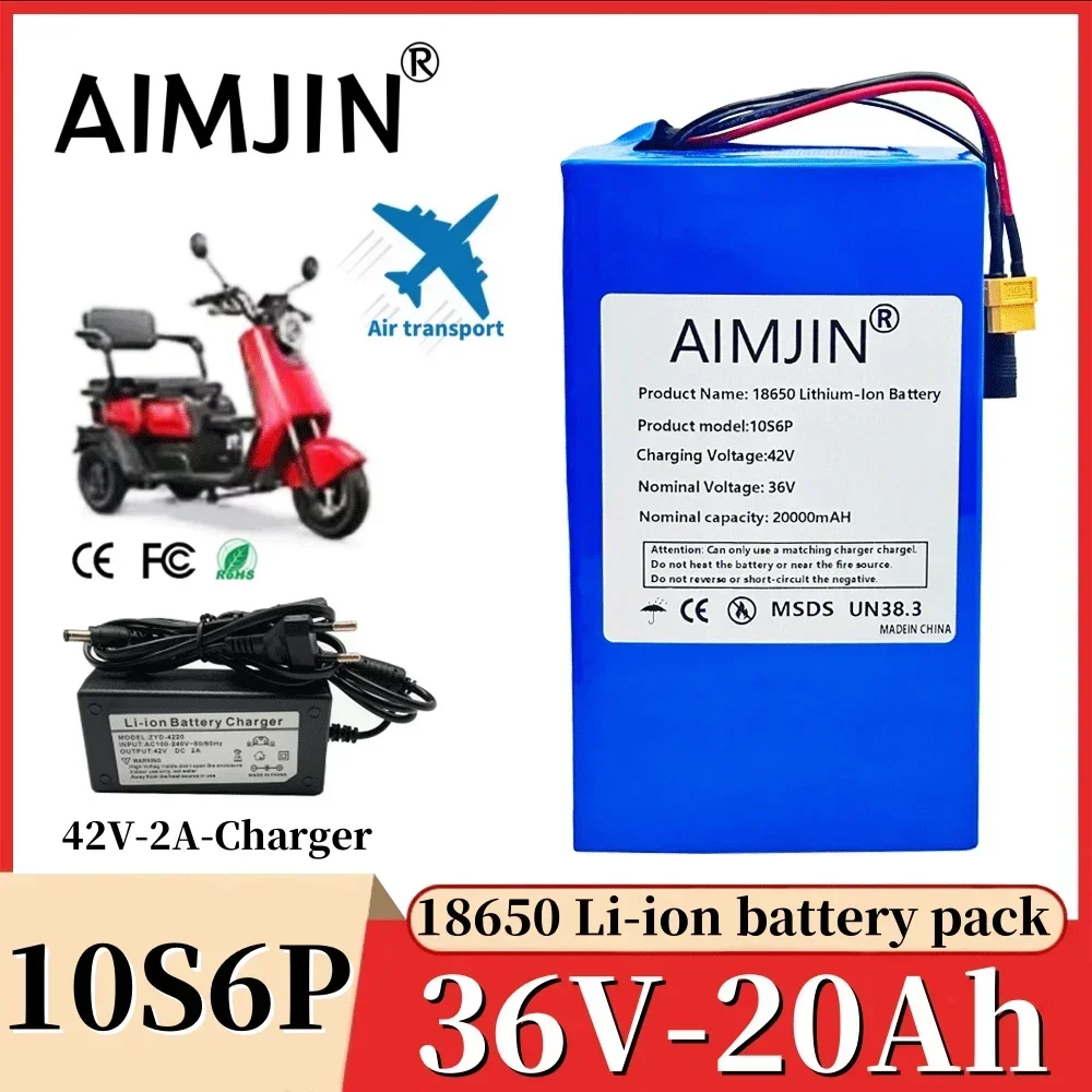 Suitable For bicycles, wheelchairs, outdoor motorcycles,High power, 10S6P Li-ion battery pack, 36v, 18650 20000mAh+42V Charger