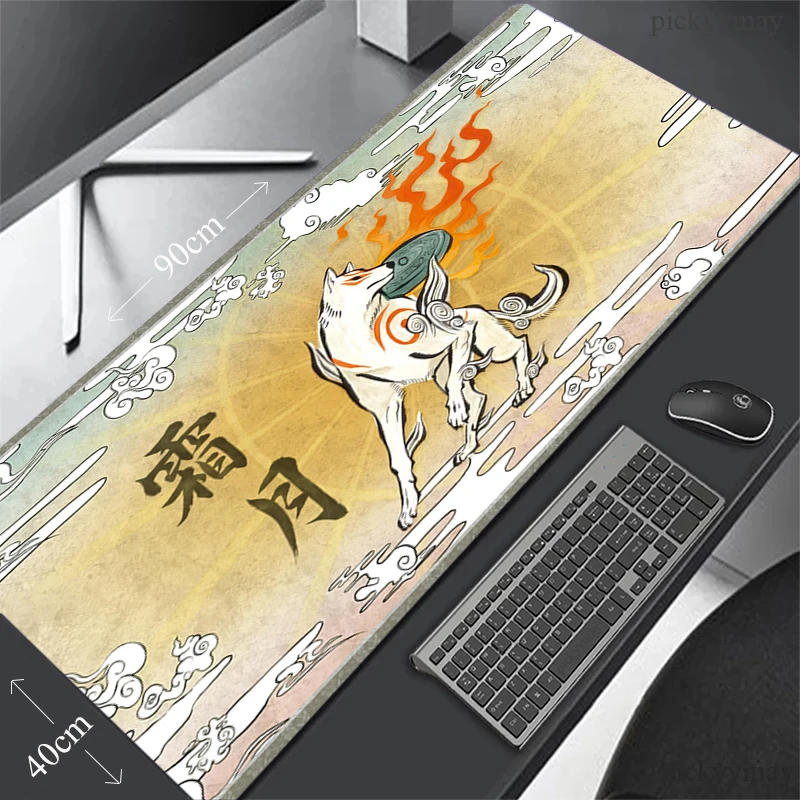 

Большой коврик для мыши Okami, игровой коврик 900x400, компьютерный Настольный коврик, офисный коврик для мыши, нескользящий резиновый Настольный коврик для мыши