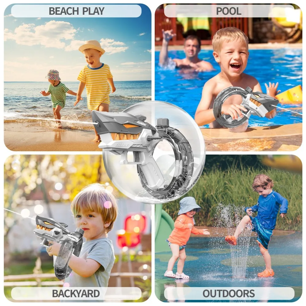 Summer Shark Water Gun Electric Shooting Toy Full Automatic Portable Swimming Pool Beach Outdoor Fight Toy for Kids Gift