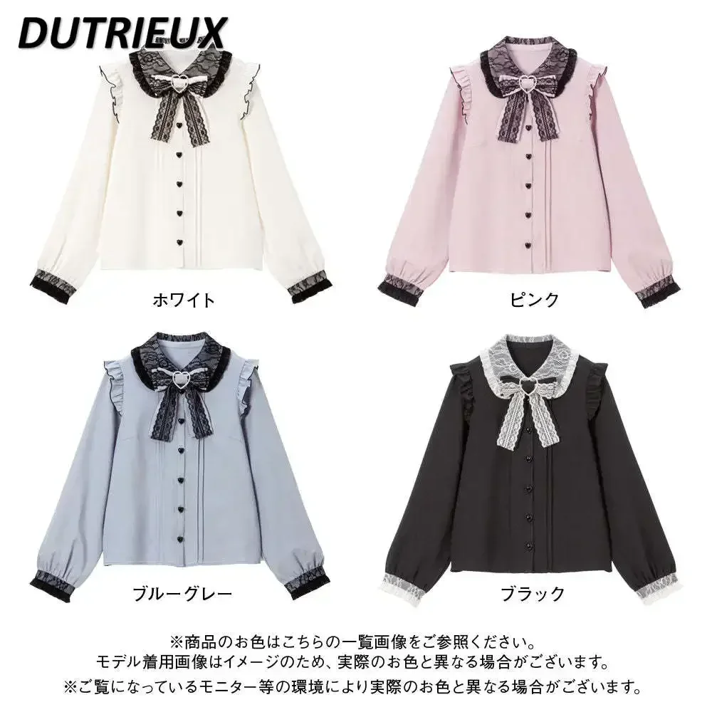 Spring Autumn New Fashion Japanese Style All-Matching Shirt Sweet Cute Student Long Sleeve Blouse Bow Princess Womens Tops