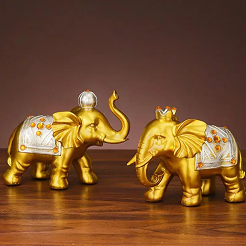 Elephant Figurines Golden Elephant Statues Wealth Figurine Crafts Animal Sculptures for Home Modern Art Ornaments Decoration