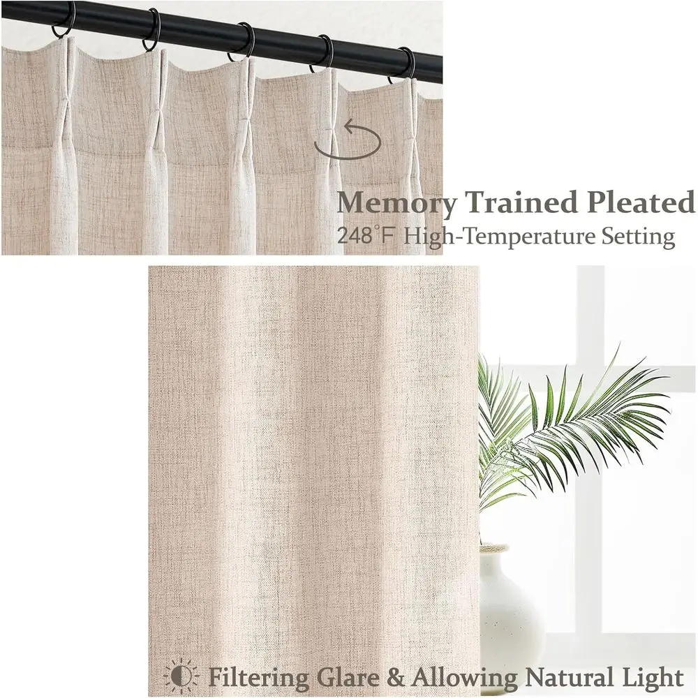 ستائر بطيات من الكتان، 102 للنوافذ الكبيرة، تصفية الضوء، بيج رملي، W40 x L102