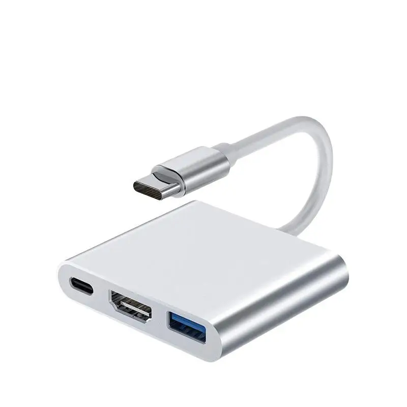 محول متعدد الوظائف 3 في 1 من النوع C إلى HDMI 4K مع محور USB 3.0 ومحول تمديد OTG وقارئ البطاقات ومحطة شحن PD #3