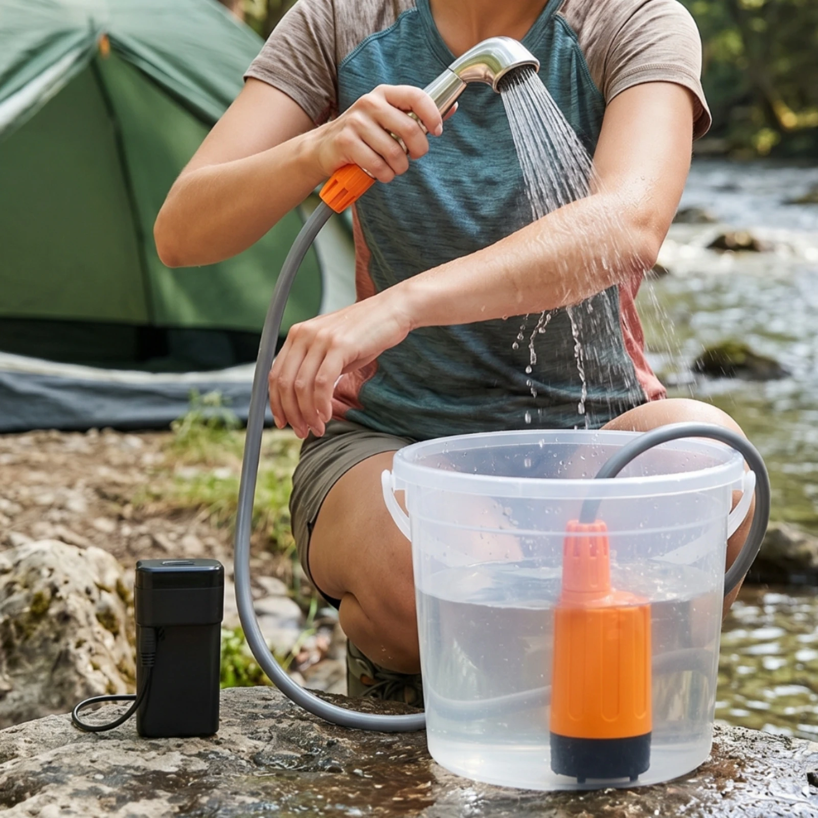 Portable Electric Camping Shower with Submersible Pump Rechargeable USB Kit for Outdoor Hiking Washing