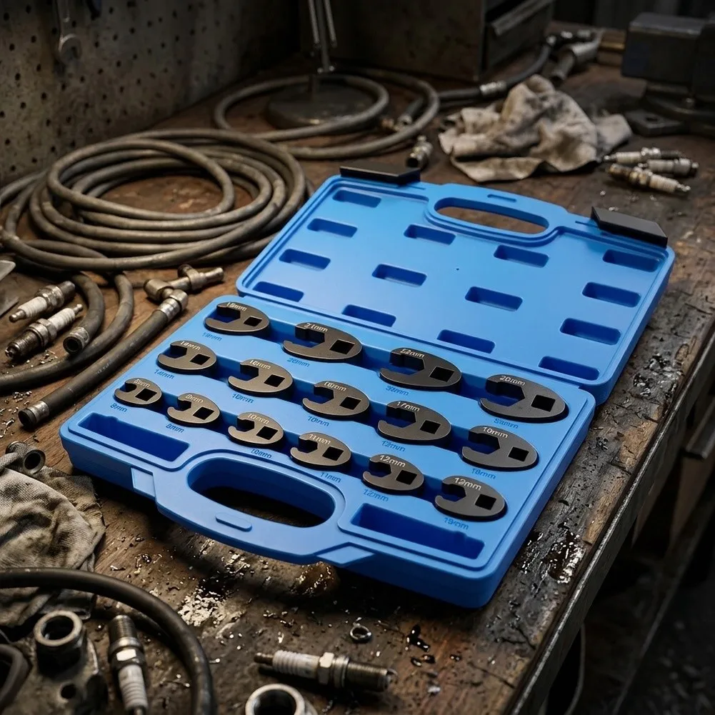 /15Pcs /8-24mm /Metric Chrome Crow Foot Open End Wrench Set For Narrow Space Automotive Truck Machinery Maintenance Hand Tools